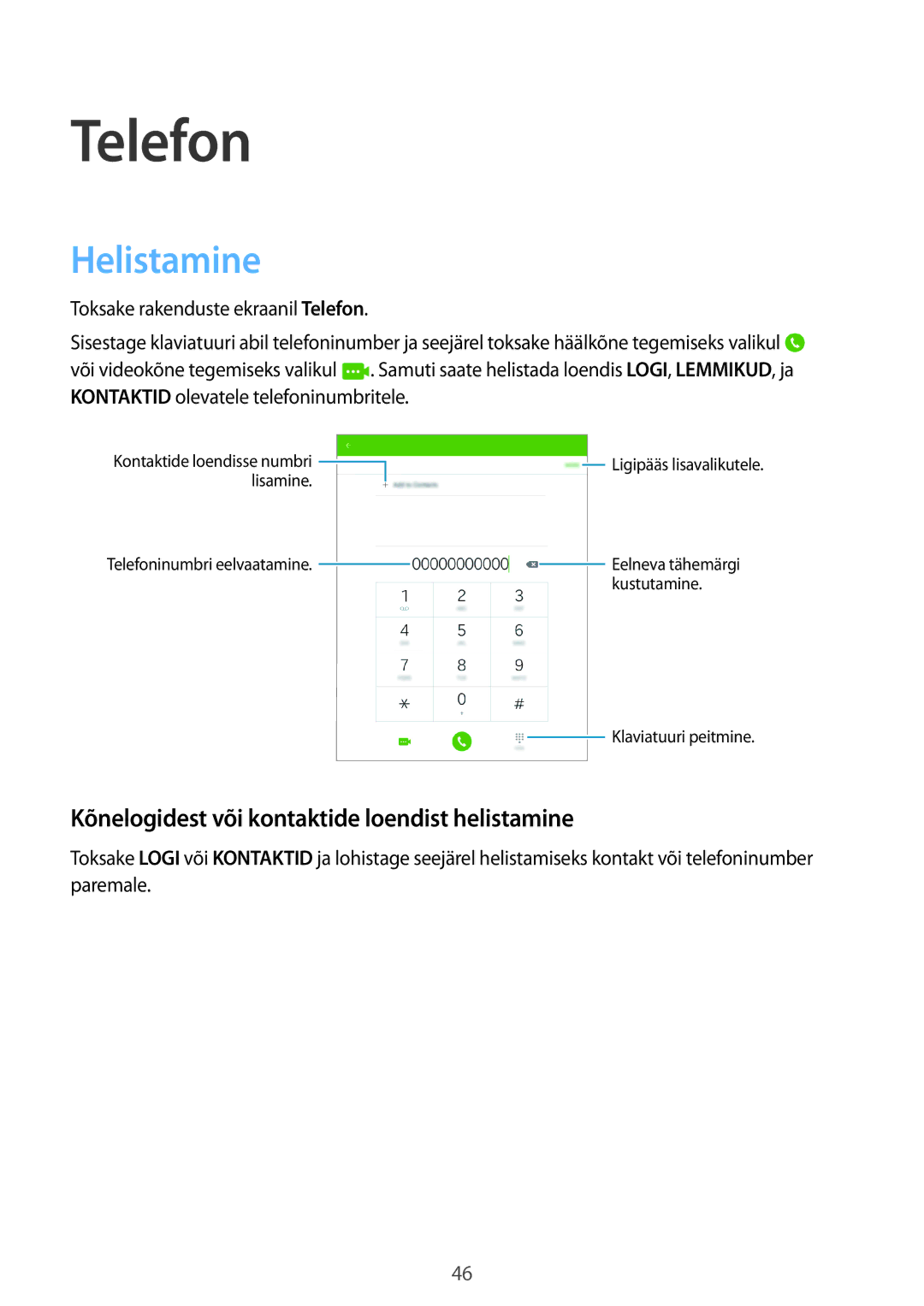 Samsung SM-T555NZKASEB, SM-T555NZWASEB manual Telefon, Helistamine, Kõnelogidest või kontaktide loendist helistamine 