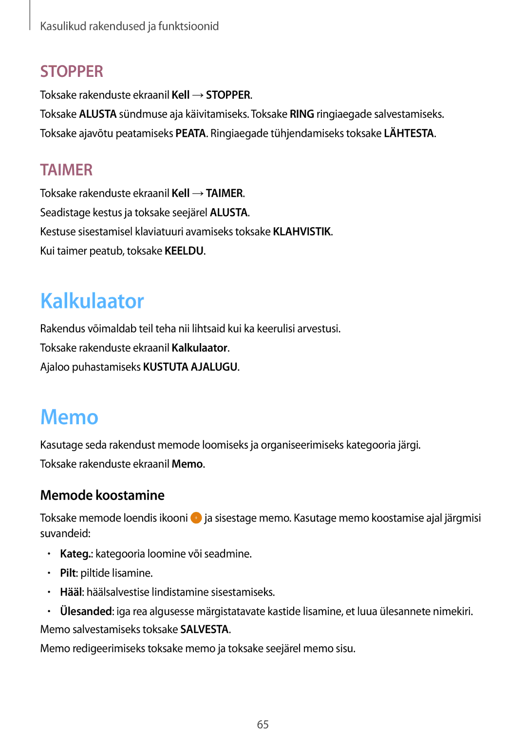 Samsung SM-T555NZWASEB, SM-T555NZKASEB manual Kalkulaator, Memode koostamine 