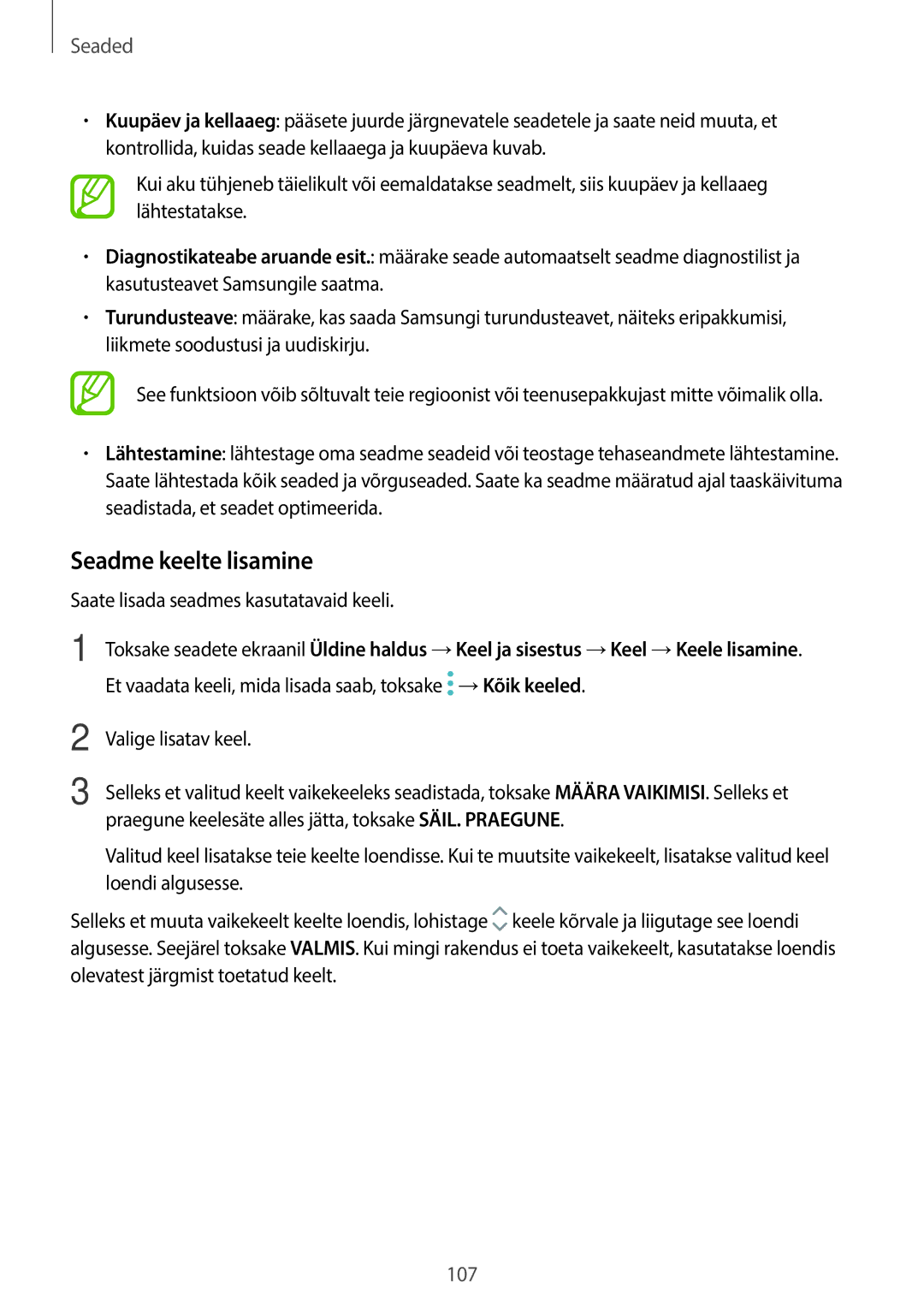 Samsung SM-T555NZWASEB manual Seadme keelte lisamine, Saate lisada seadmes kasutatavaid keeli, Valige lisatav keel 