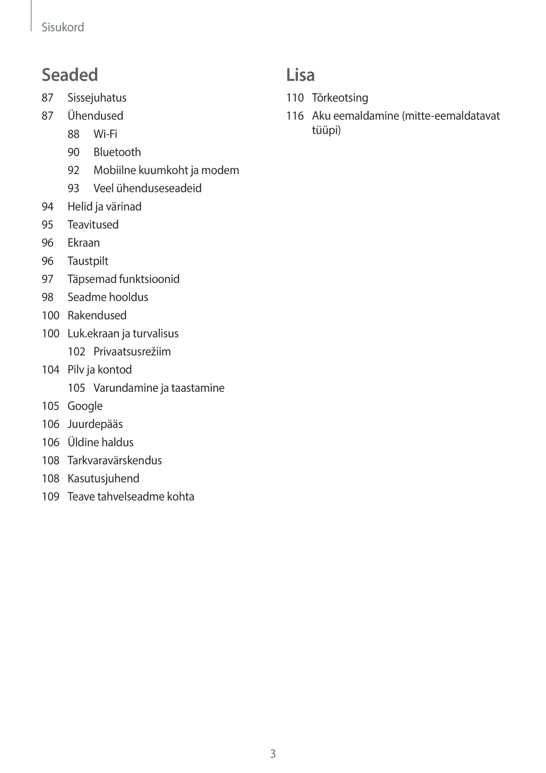 Samsung SM-T555NZWASEB, SM-T555NZKASEB manual Sissejuhatus, 110 Tõrkeotsing Aku eemaldamine mitte-eemaldatavat tüüpi 