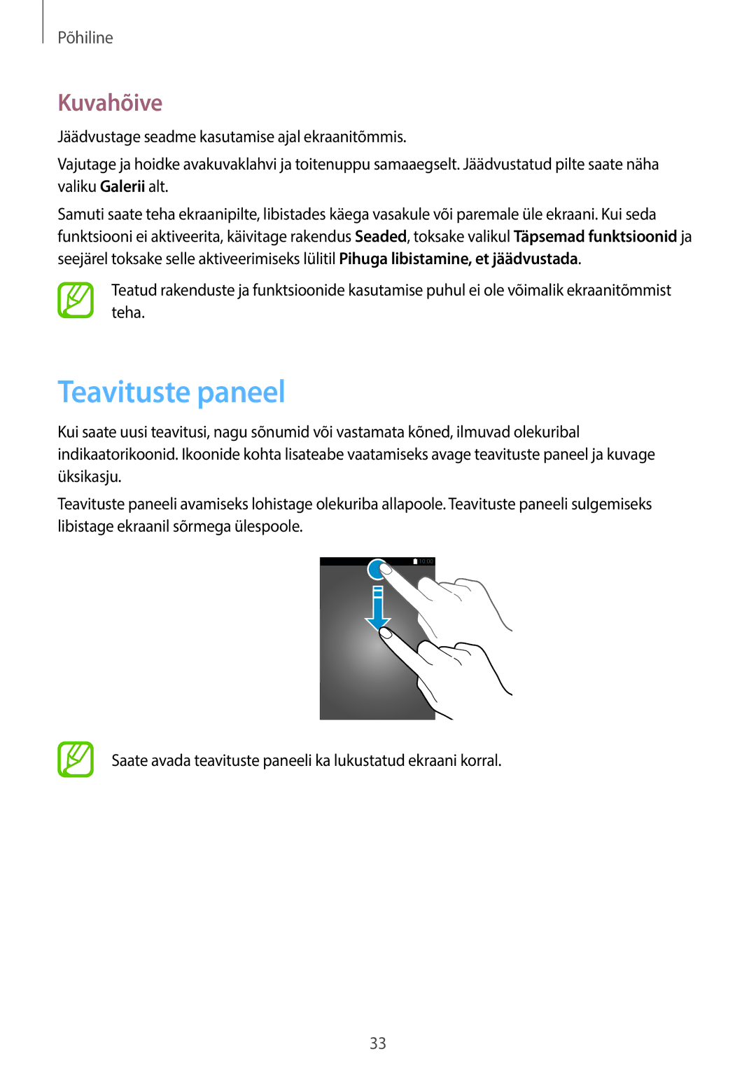 Samsung SM-T555NZWASEB, SM-T555NZKASEB manual Teavituste paneel, Kuvahõive 