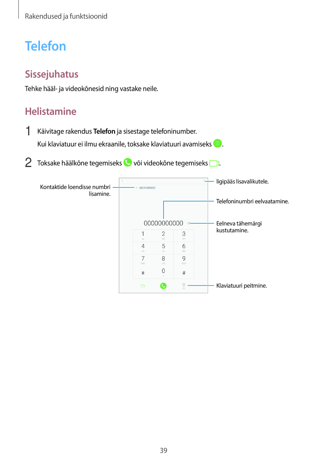 Samsung SM-T555NZWASEB, SM-T555NZKASEB manual Telefon, Helistamine, Tehke hääl- ja videokõnesid ning vastake neile 