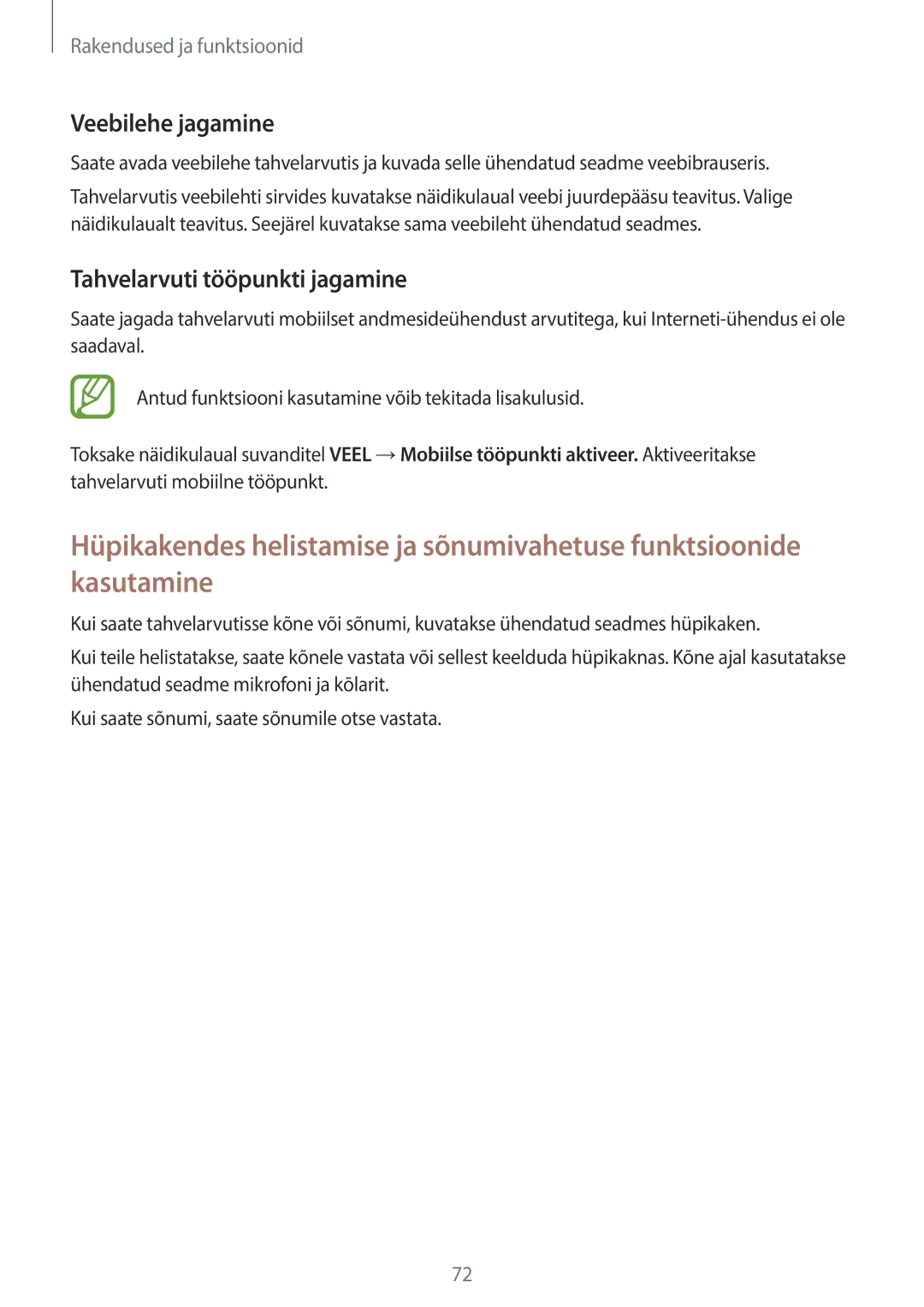 Samsung SM-T555NZKASEB, SM-T555NZWASEB manual Veebilehe jagamine, Tahvelarvuti tööpunkti jagamine 