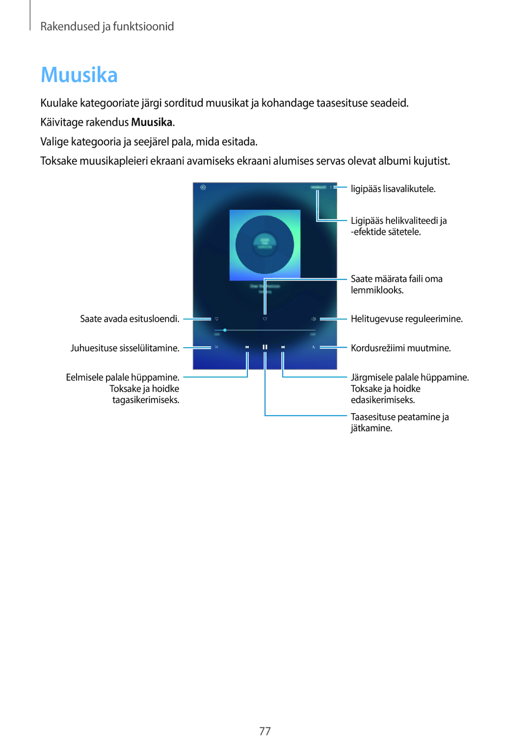 Samsung SM-T555NZWASEB, SM-T555NZKASEB manual Muusika 