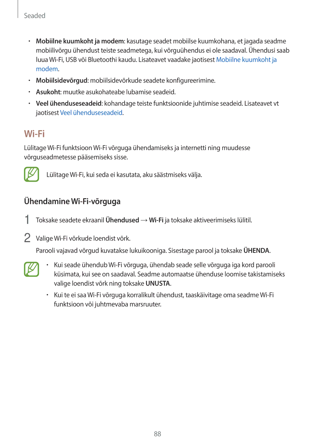 Samsung SM-T555NZKASEB, SM-T555NZWASEB manual Ühendamine Wi-Fi-võrguga 