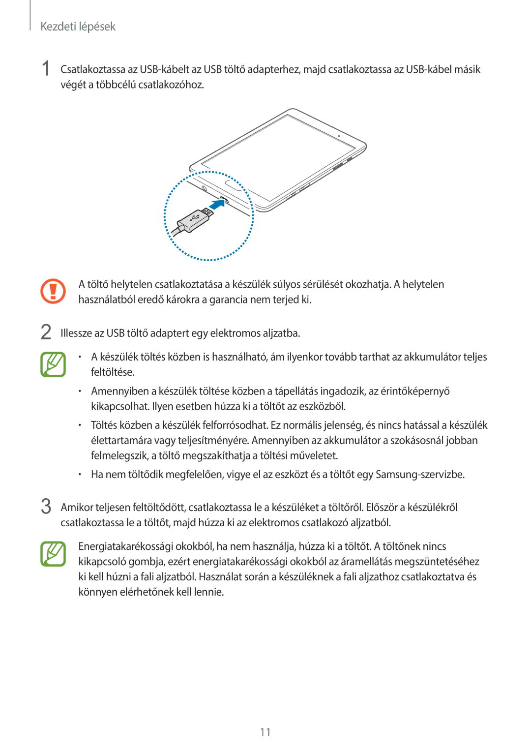 Samsung SM-T555NZKAXEH manual Kezdeti lépések 