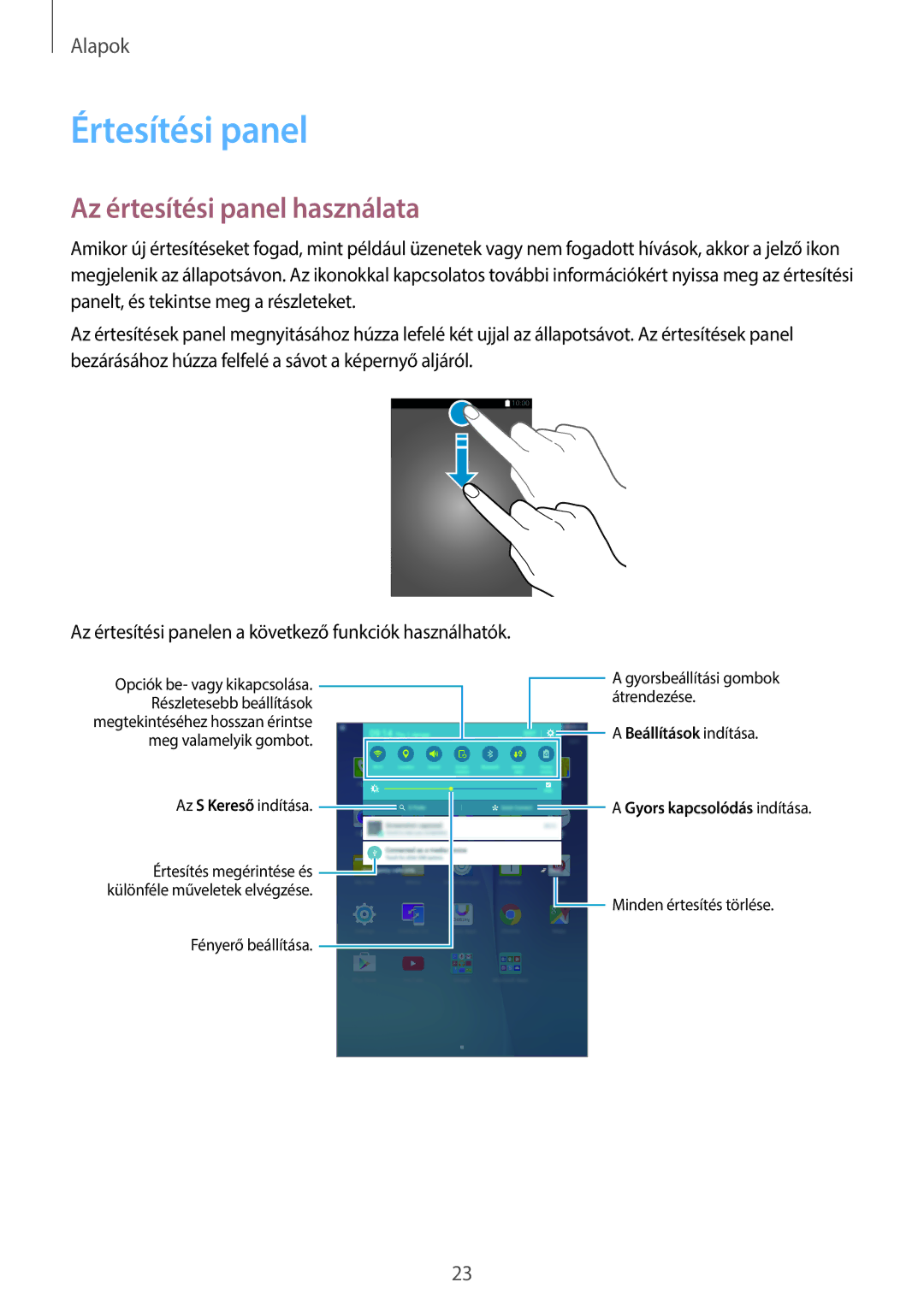 Samsung SM-T555NZKAXEH manual Értesítési panel, Az értesítési panel használata 