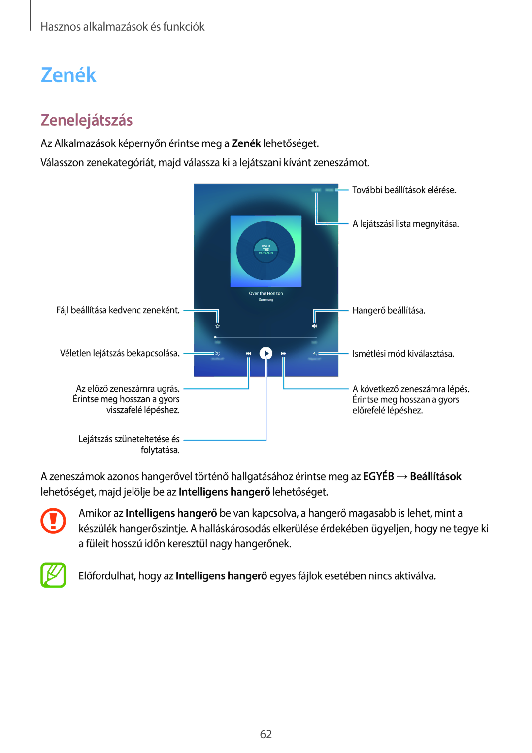 Samsung SM-T555NZKAXEH manual Zenék, Zenelejátszás 