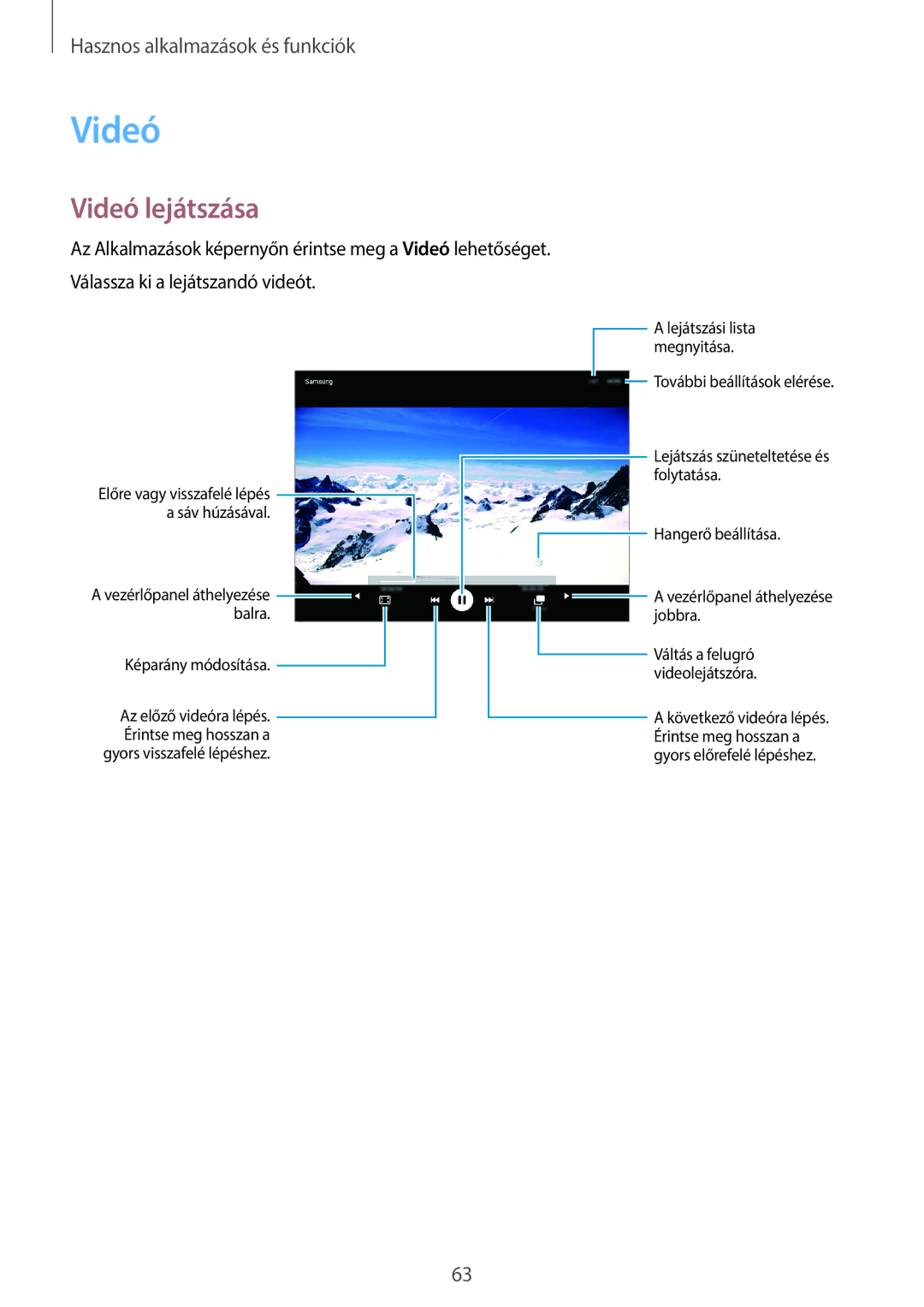 Samsung SM-T555NZKAXEH manual Videó lejátszása 