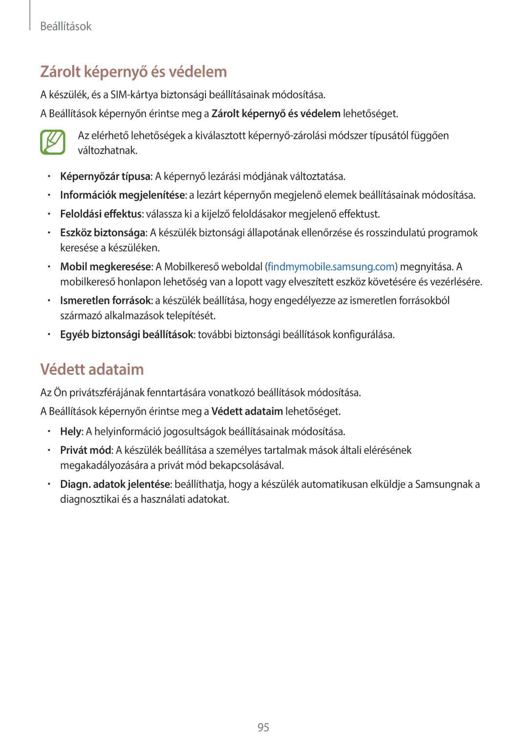 Samsung SM-T555NZKAXEH manual Zárolt képernyő és védelem, Védett adataim 