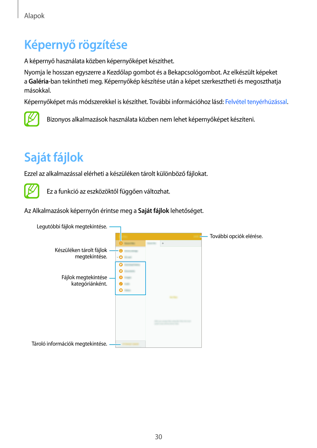 Samsung SM-T555NZKAXEH manual Képernyő rögzítése, Saját fájlok 