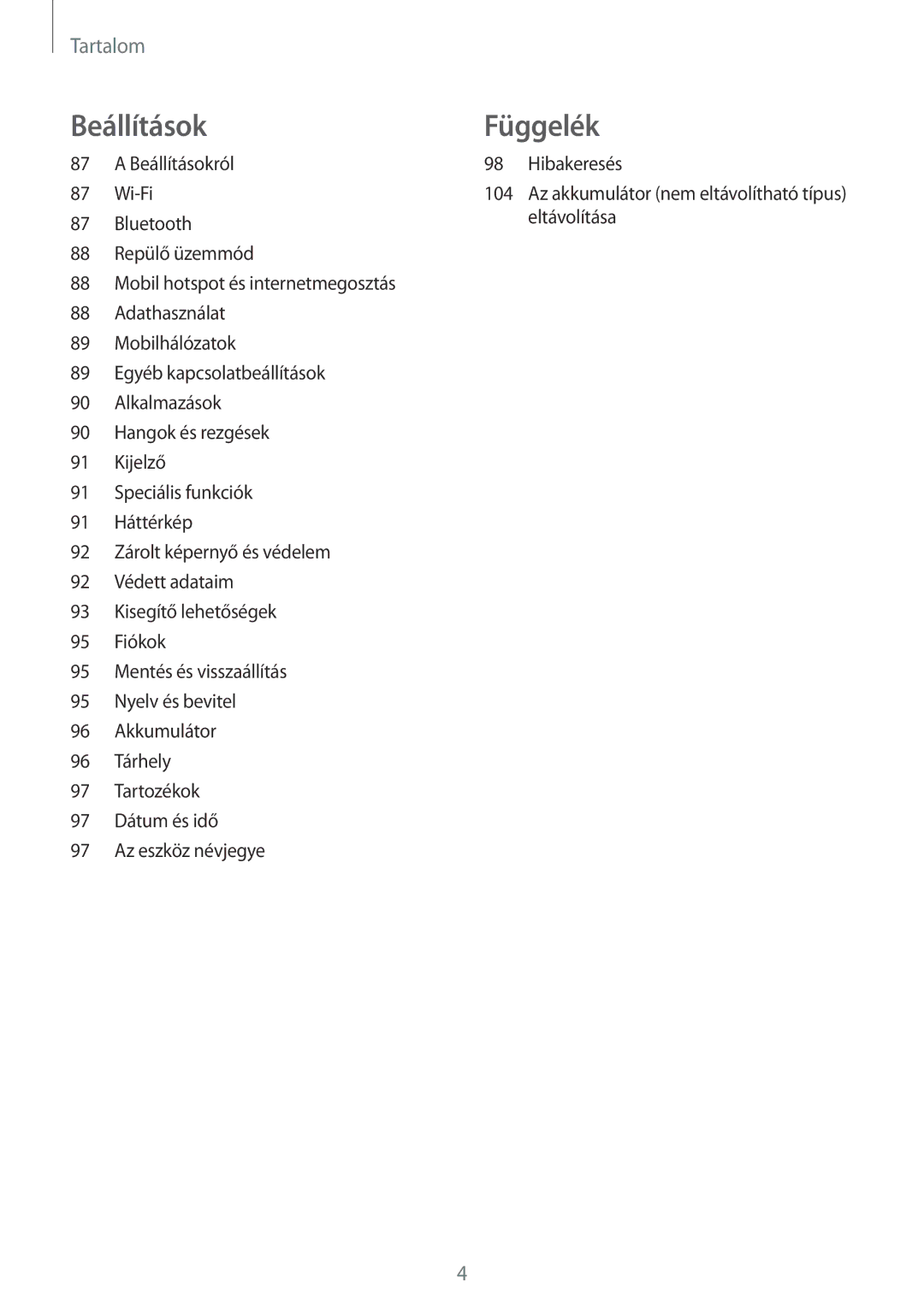 Samsung SM-T555NZKAXEH manual Függelék 