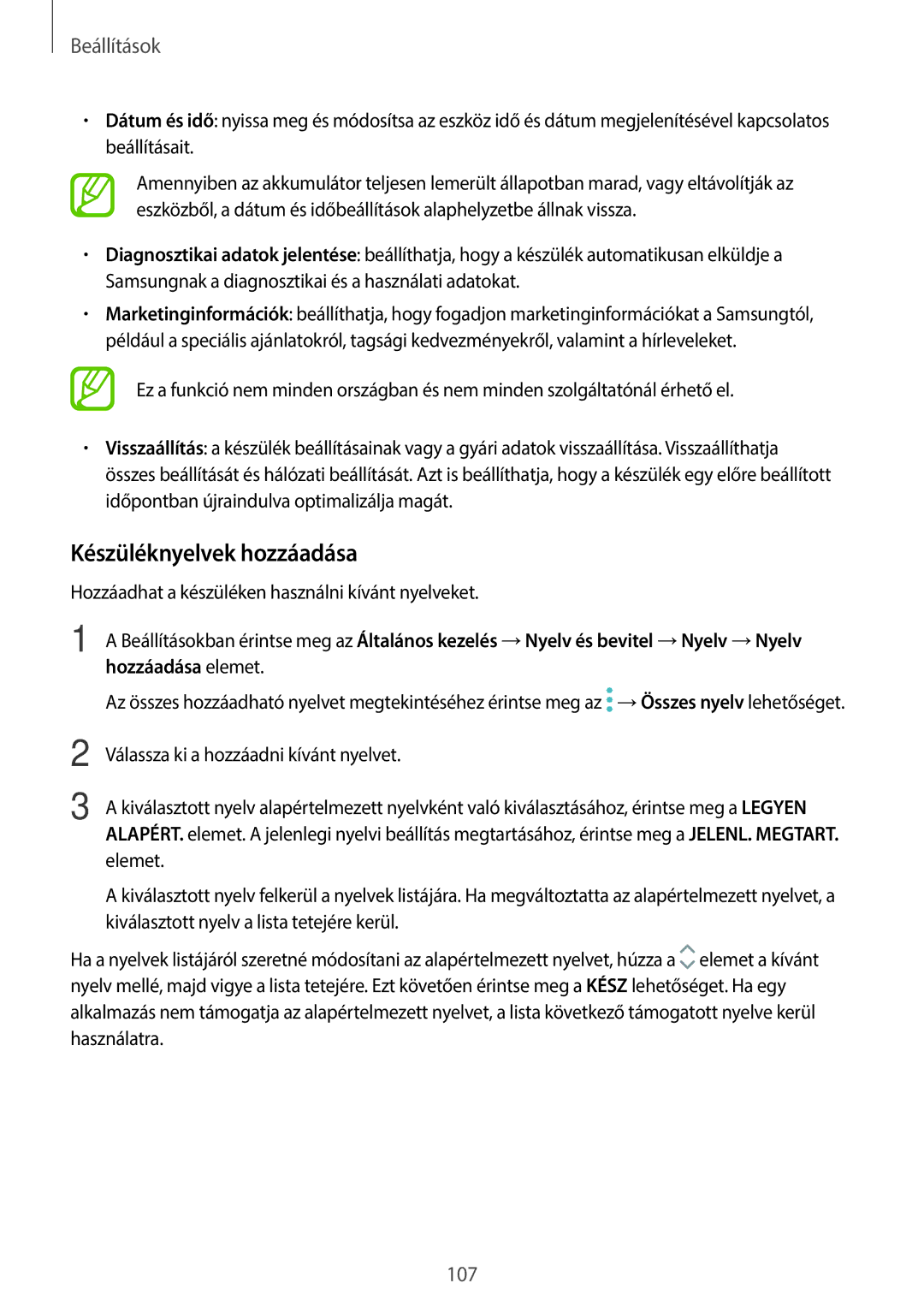 Samsung SM-T555NZKAXEH manual Készüléknyelvek hozzáadása 