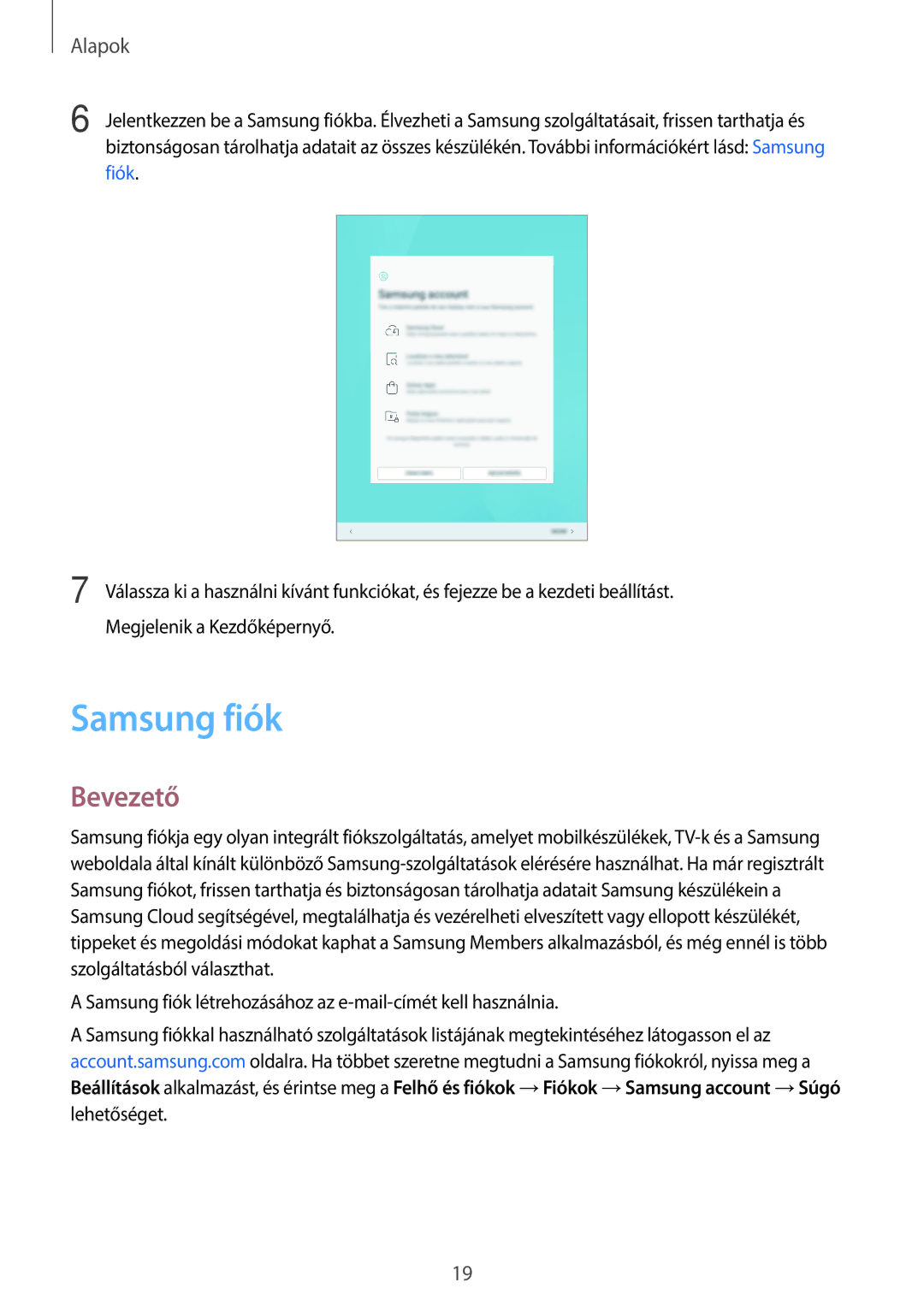 Samsung SM-T555NZKAXEH manual Samsung fiók, Bevezető 