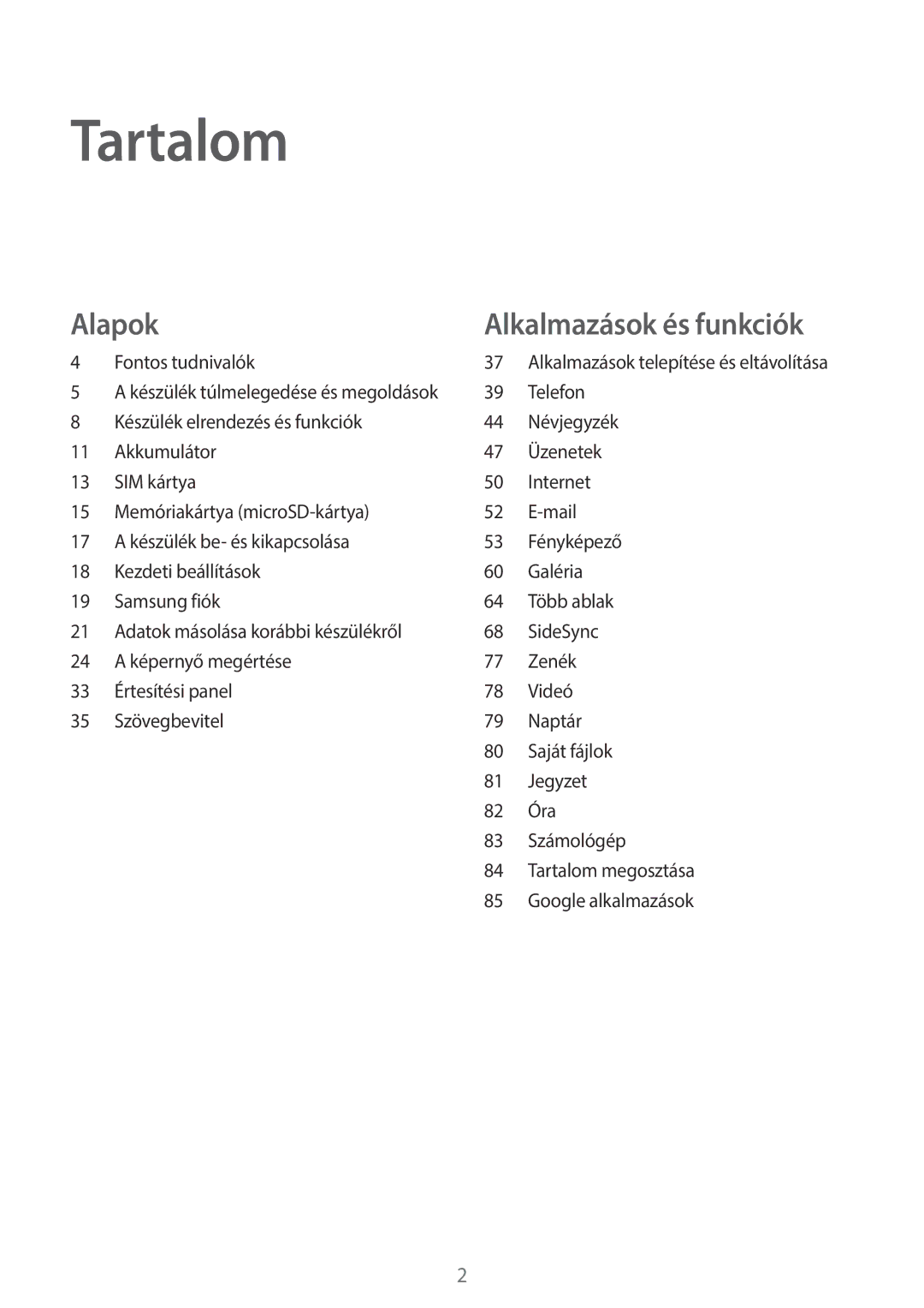 Samsung SM-T555NZKAXEH manual Tartalom 