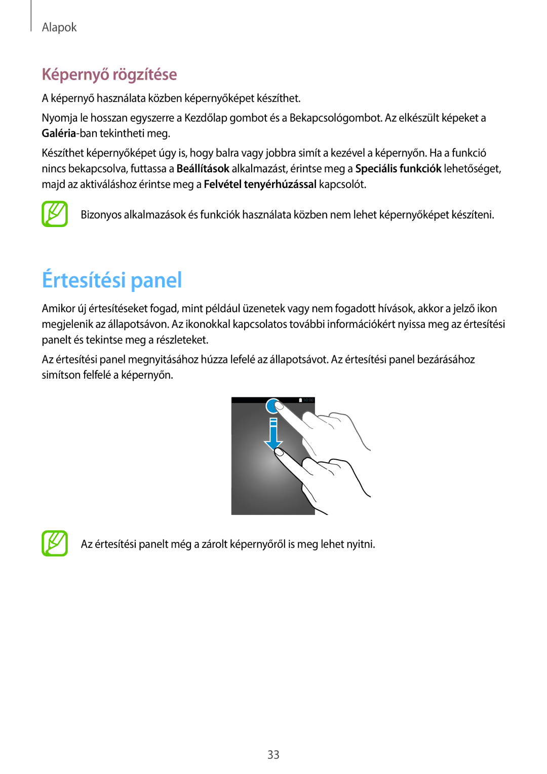 Samsung SM-T555NZKAXEH manual Értesítési panel, Képernyő rögzítése 