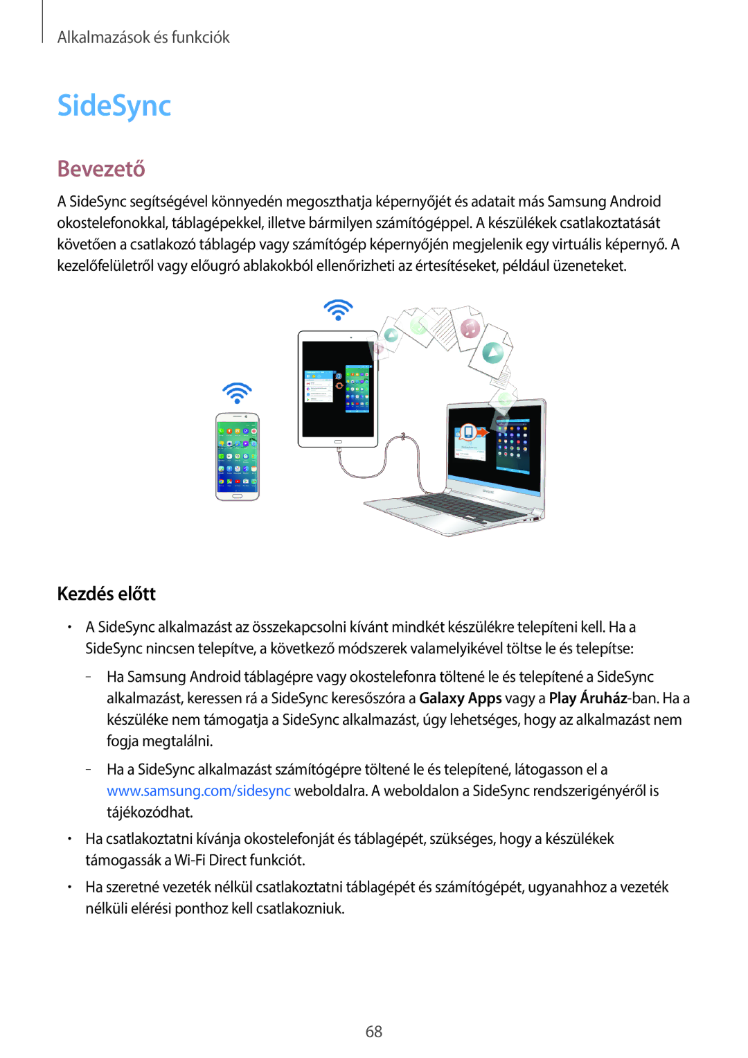 Samsung SM-T555NZKAXEH manual SideSync, Kezdés előtt 