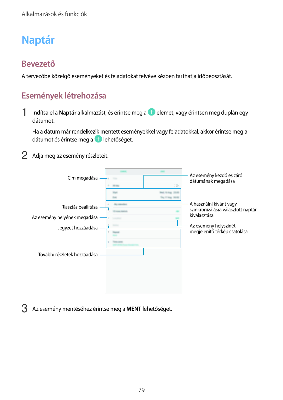 Samsung SM-T555NZKAXEH manual Naptár, Események létrehozása 