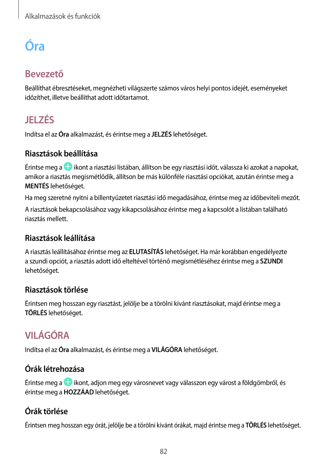 Samsung SM-T555NZKAXEH manual Óra 