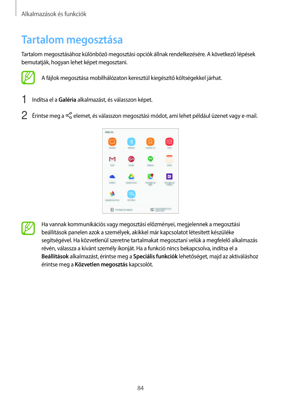 Samsung SM-T555NZKAXEH manual Tartalom megosztása 