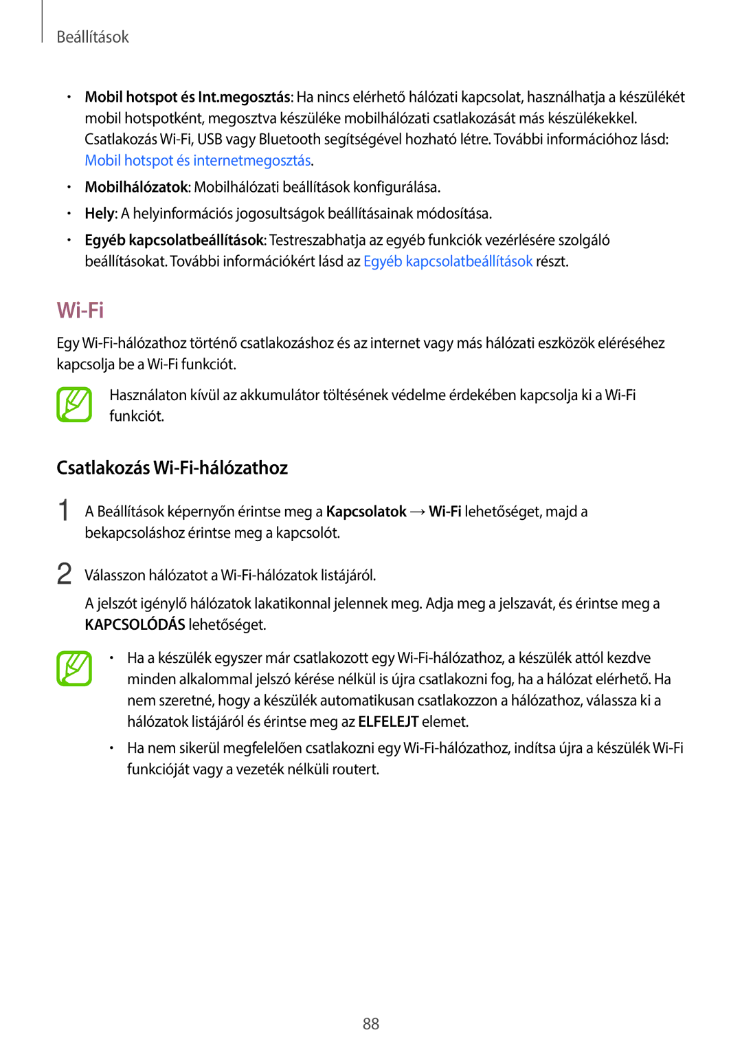 Samsung SM-T555NZKAXEH manual Csatlakozás Wi-Fi-hálózathoz 