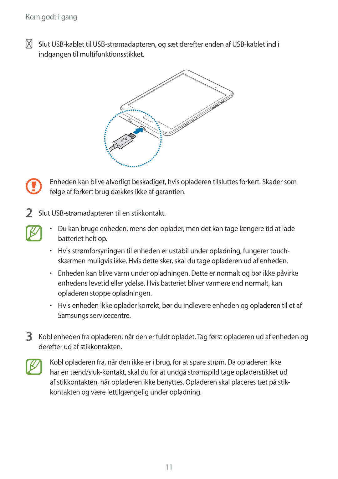 Samsung SM-T555NZKANEE, SM-T555NZWANEE, SM-T555NZKENEE manual Kom godt i gang 