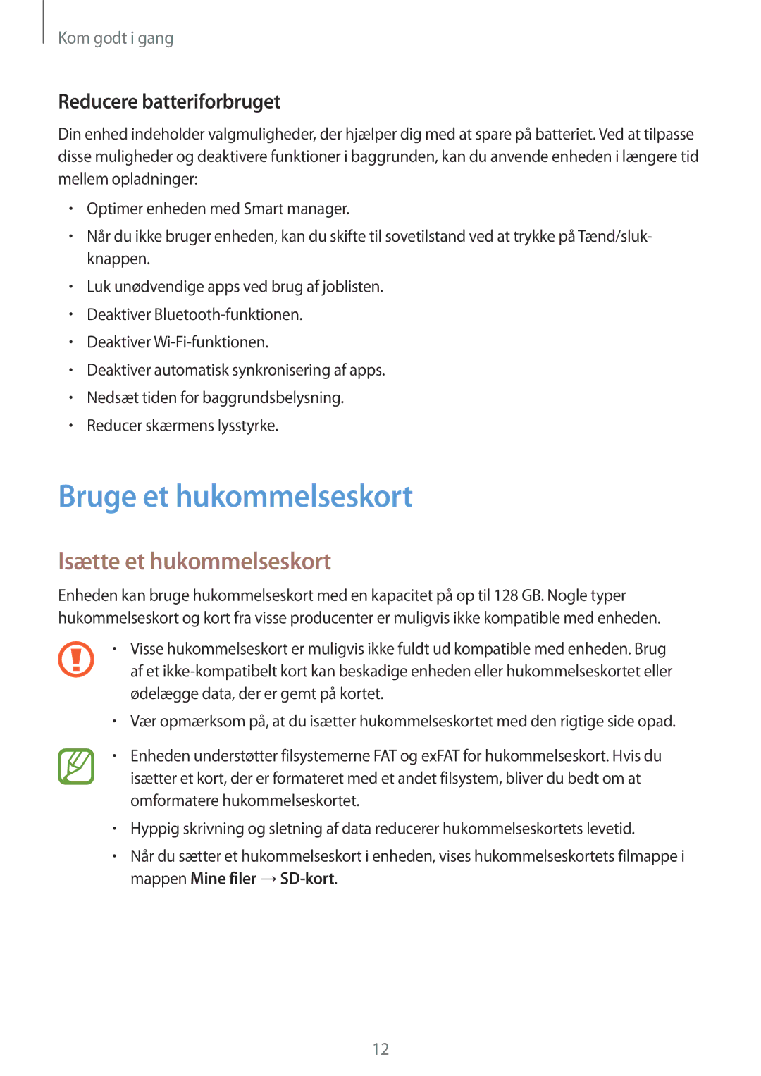 Samsung SM-T555NZWANEE, SM-T555NZKENEE manual Bruge et hukommelseskort, Isætte et hukommelseskort, Reducere batteriforbruget 