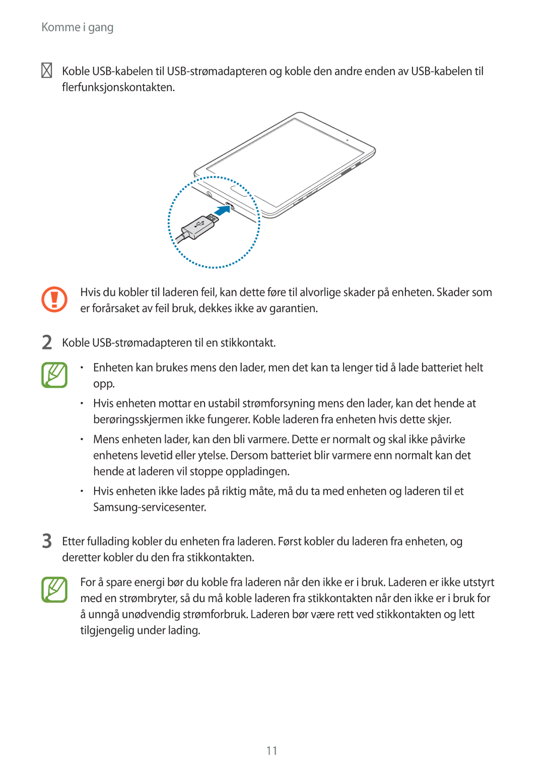 Samsung SM-T555NZKANEE, SM-T555NZWANEE, SM-T555NZKENEE manual Komme i gang 