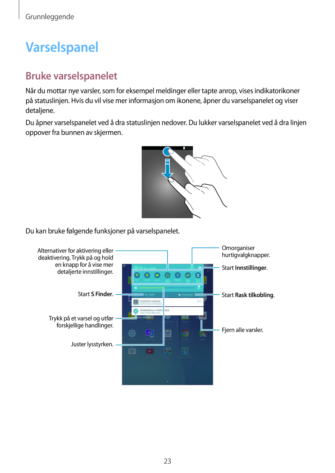 Samsung SM-T555NZKANEE, SM-T555NZWANEE, SM-T555NZKENEE manual Varselspanel, Bruke varselspanelet 