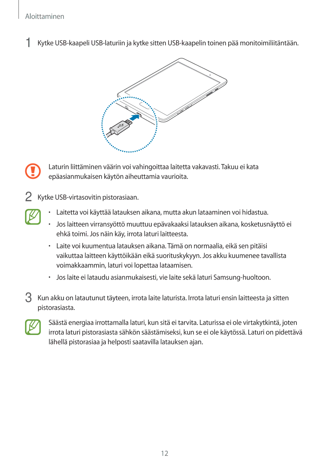 Samsung SM-T555NZWANEE, SM-T555NZKENEE, SM-T555NZKANEE manual Aloittaminen 