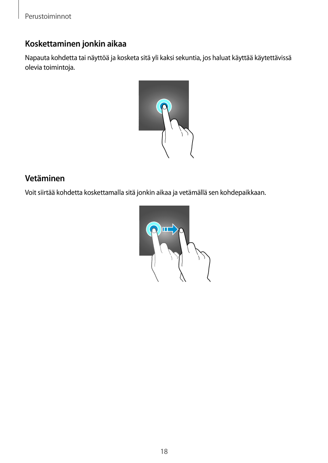 Samsung SM-T555NZWANEE, SM-T555NZKENEE, SM-T555NZKANEE manual Koskettaminen jonkin aikaa, Vetäminen 