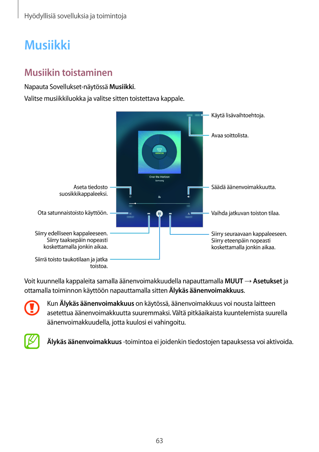 Samsung SM-T555NZWANEE, SM-T555NZKENEE, SM-T555NZKANEE manual Musiikki, Musiikin toistaminen 