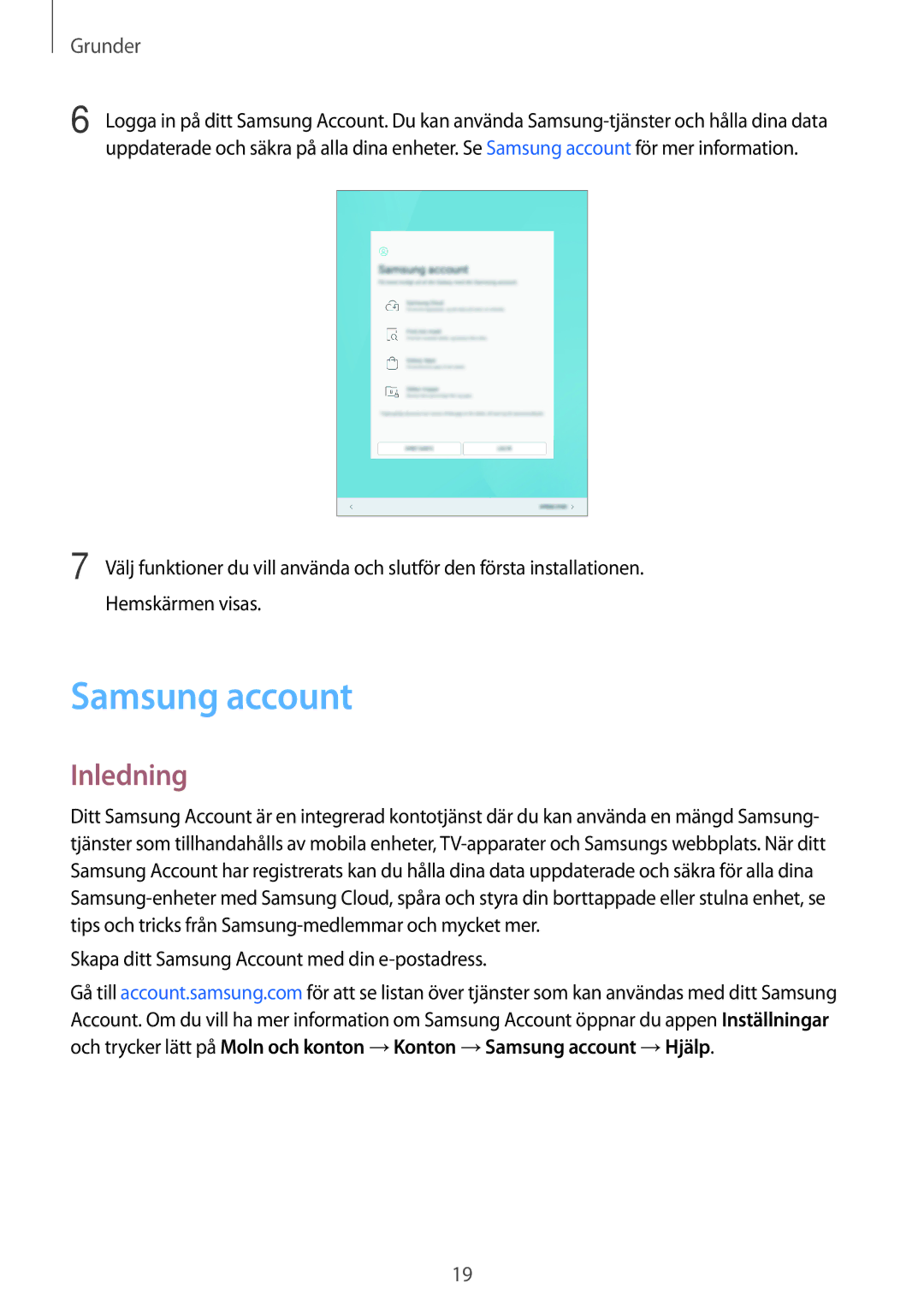 Samsung SM-T555NZKENEE, SM-T555NZWANEE, SM-T555NZKANEE manual Samsung account, Inledning 