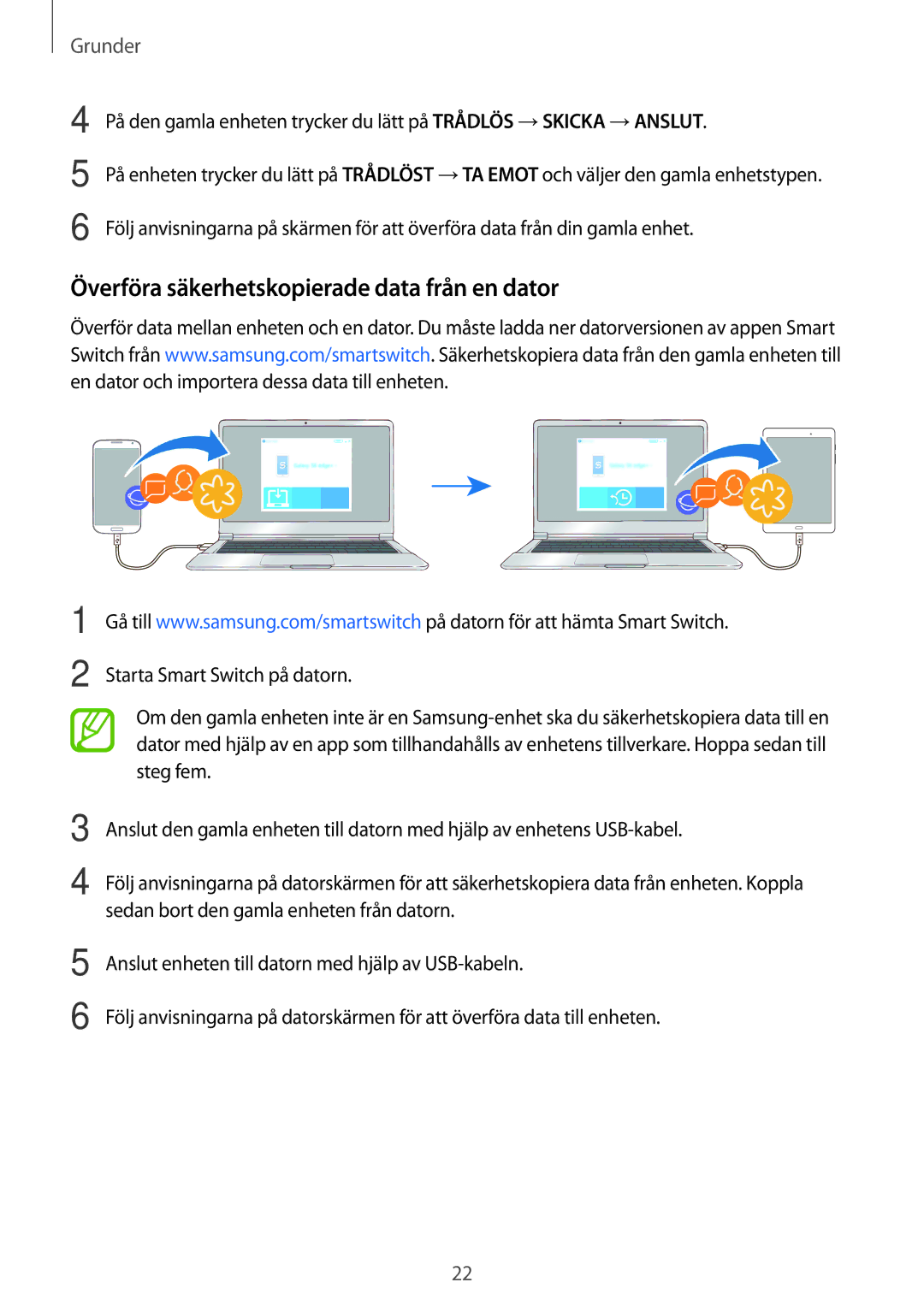 Samsung SM-T555NZKENEE, SM-T555NZWANEE, SM-T555NZKANEE manual Överföra säkerhetskopierade data från en dator 