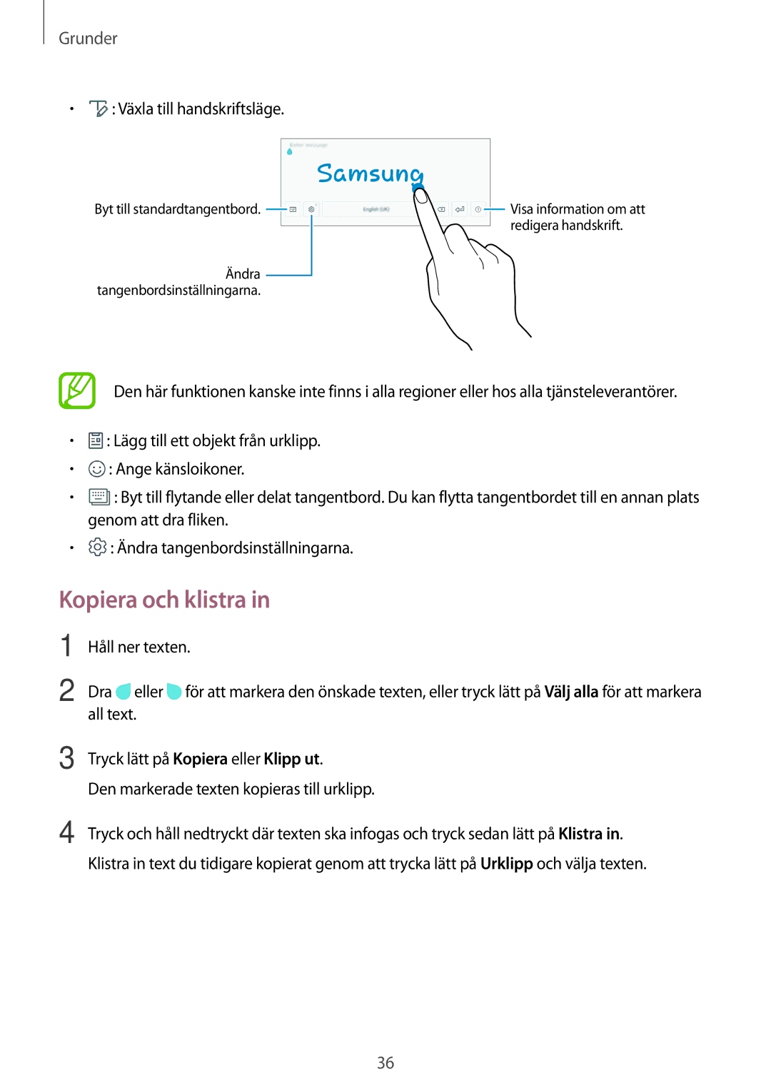 Samsung SM-T555NZWANEE, SM-T555NZKENEE, SM-T555NZKANEE manual Kopiera och klistra, Växla till handskriftsläge 