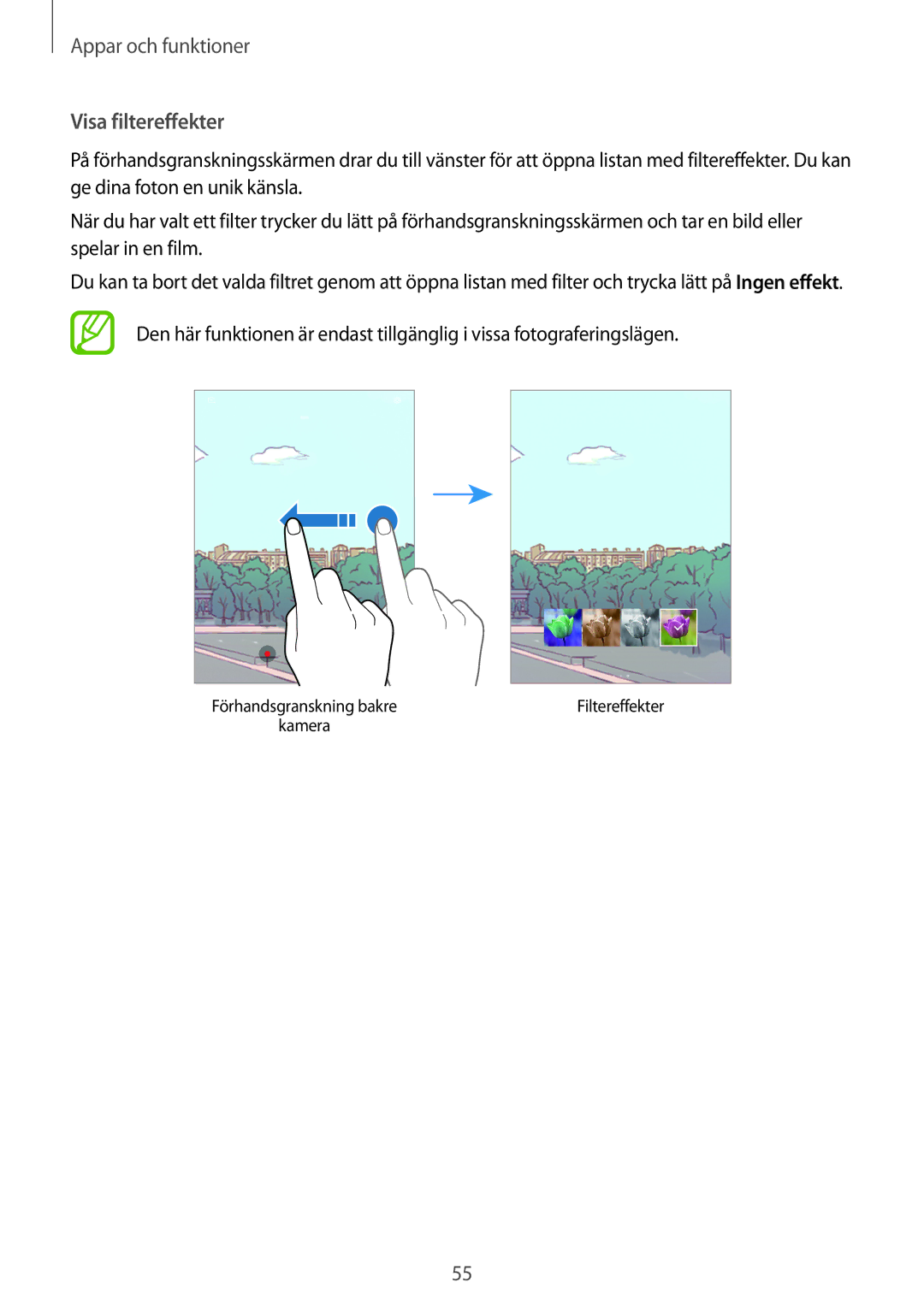 Samsung SM-T555NZKENEE, SM-T555NZWANEE, SM-T555NZKANEE manual Visa filtereffekter 