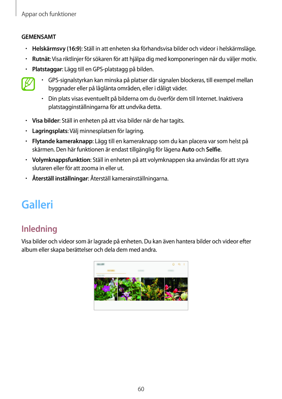 Samsung SM-T555NZWANEE, SM-T555NZKENEE, SM-T555NZKANEE manual Galleri, Gemensamt 