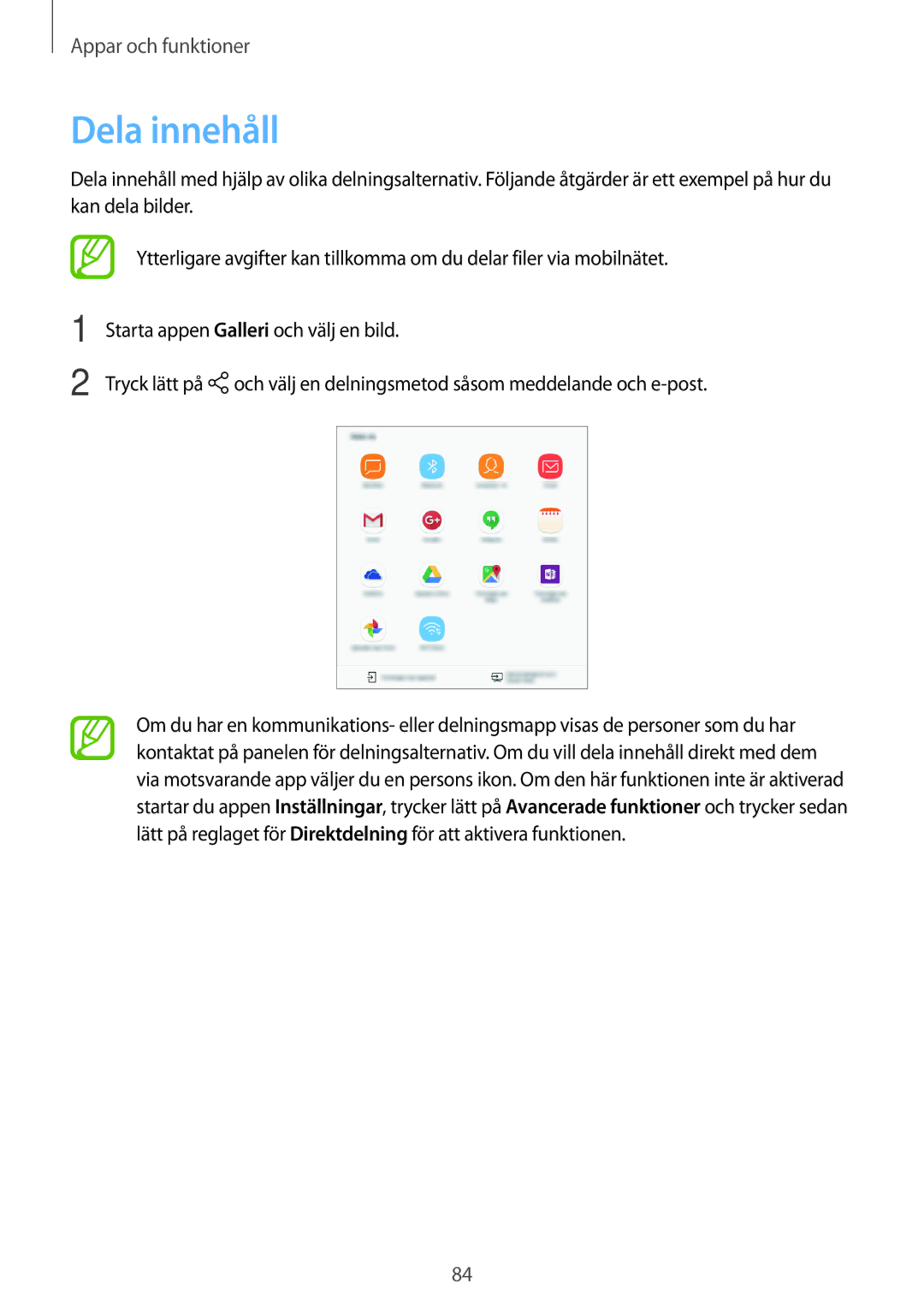 Samsung SM-T555NZWANEE, SM-T555NZKENEE, SM-T555NZKANEE manual Dela innehåll 