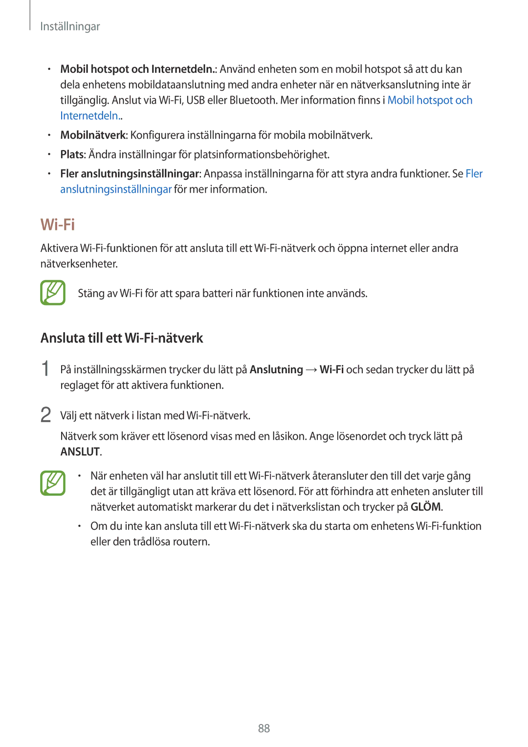 Samsung SM-T555NZKENEE, SM-T555NZWANEE, SM-T555NZKANEE manual Ansluta till ett Wi-Fi-nätverk 