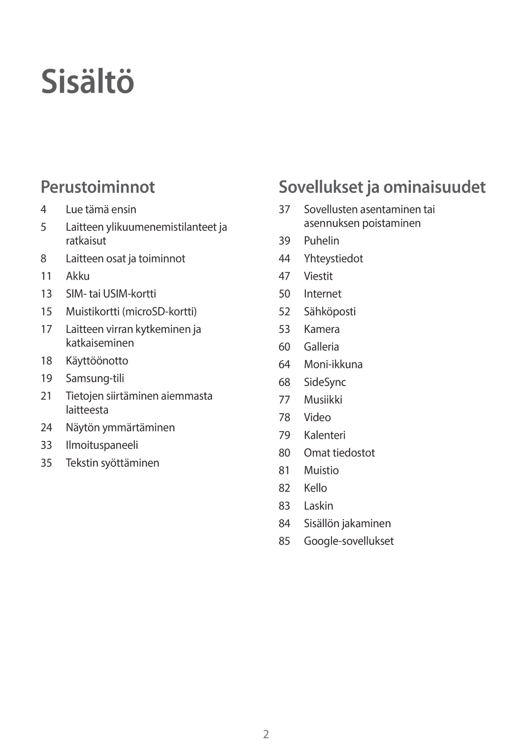 Samsung SM-T555NZKANEE, SM-T555NZWANEE, SM-T555NZKENEE manual Sisältö 