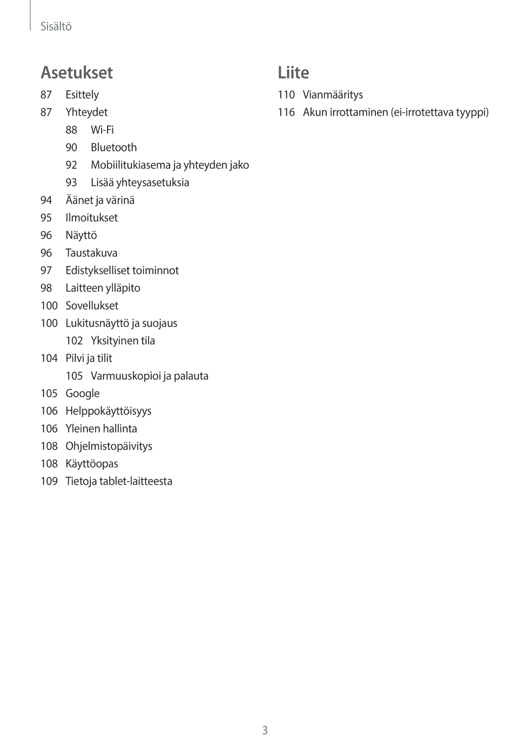 Samsung SM-T555NZWANEE, SM-T555NZKENEE, SM-T555NZKANEE manual Asetukset Liite 