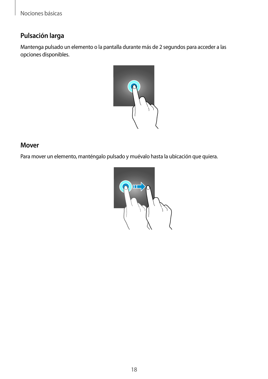 Samsung SM-T555NZWAPHE manual Pulsación larga, Mover 