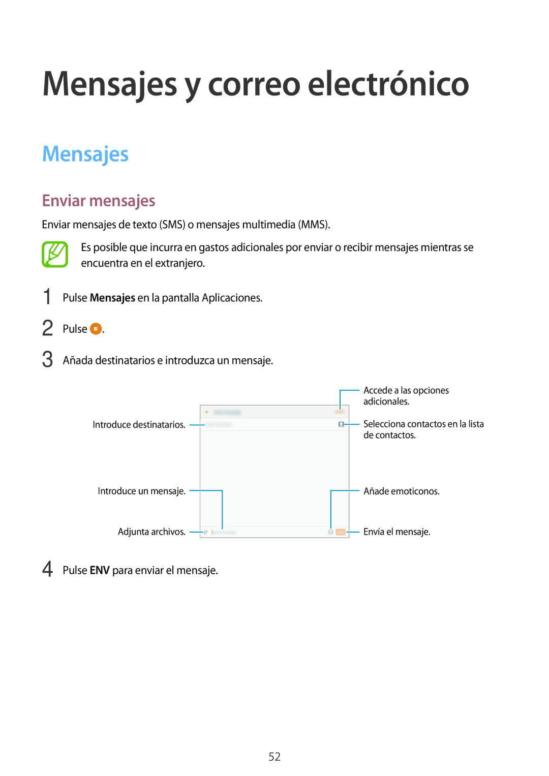 Samsung SM-T555NZWAPHE manual Mensajes, Enviar mensajes 