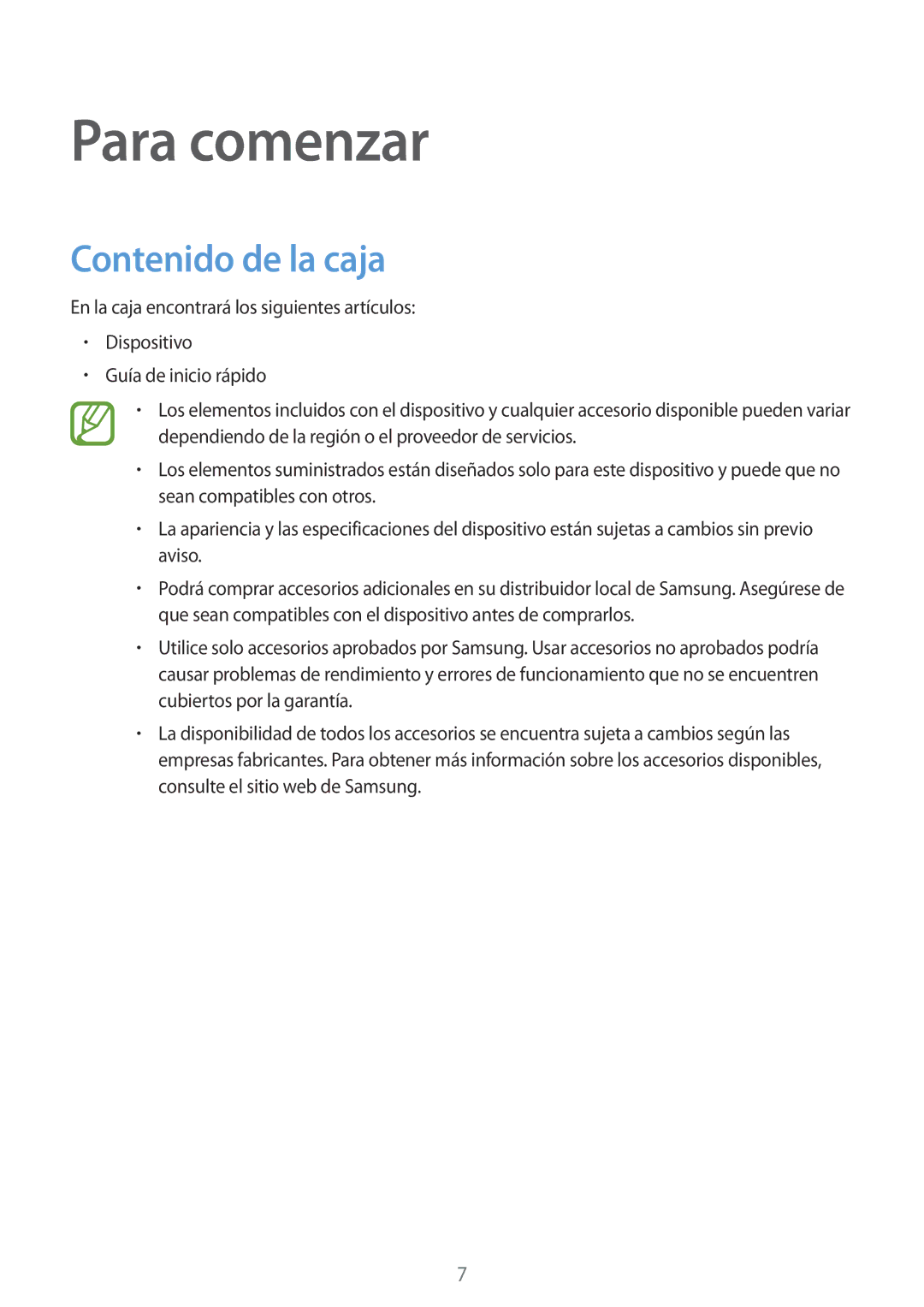 Samsung SM-T555NZWAPHE manual Para comenzar, Contenido de la caja 