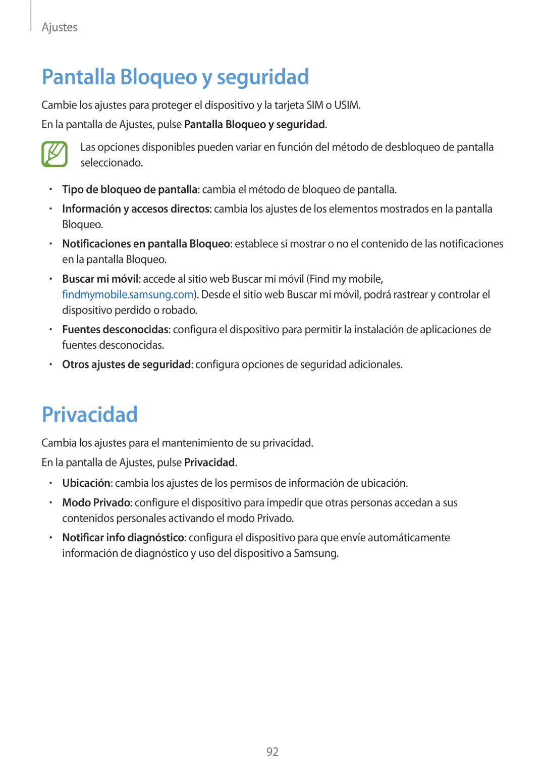 Samsung SM-T555NZWAPHE manual Pantalla Bloqueo y seguridad, Privacidad 