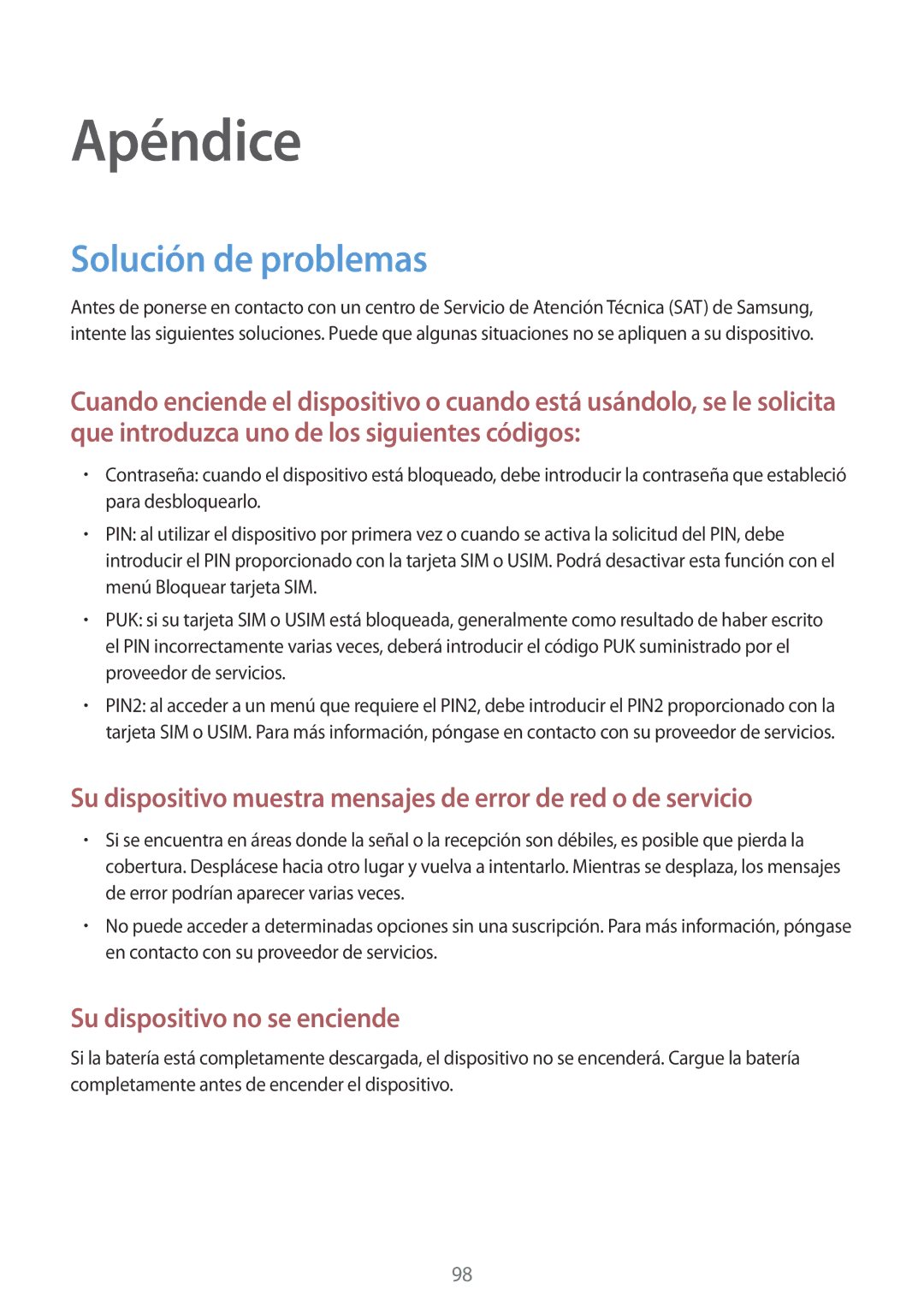 Samsung SM-T555NZWAPHE manual Apéndice, Solución de problemas 