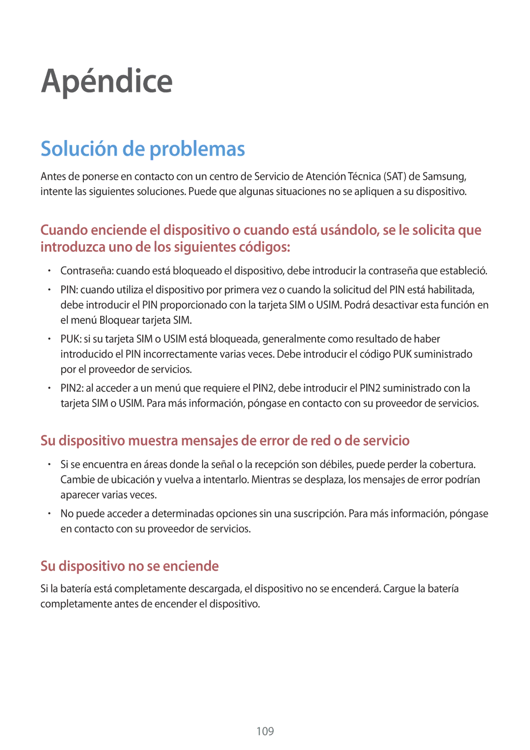 Samsung SM-T555NZWAPHE manual Apéndice, Solución de problemas 