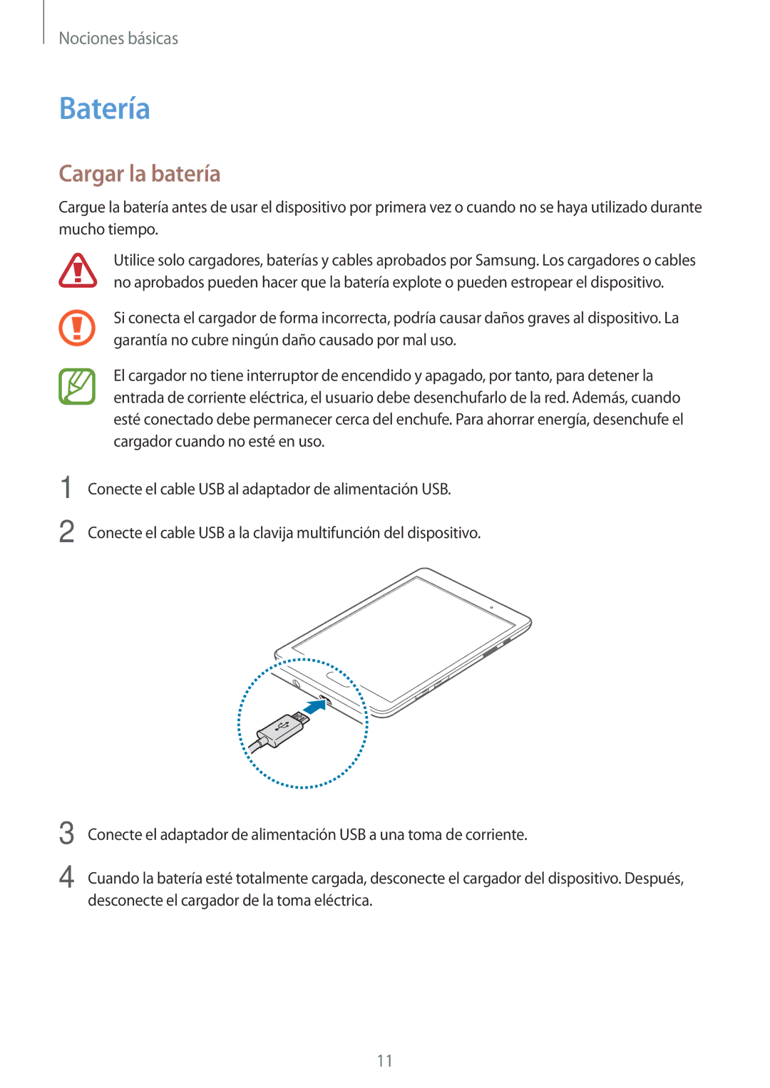 Samsung SM-T555NZWAPHE manual Batería, Cargar la batería 