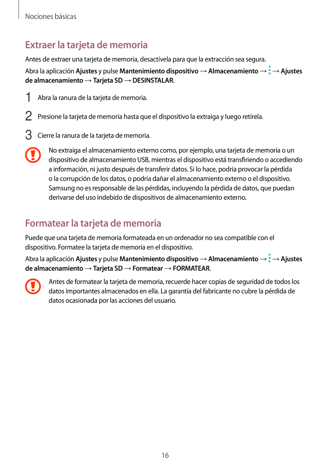 Samsung SM-T555NZWAPHE manual Extraer la tarjeta de memoria, Formatear la tarjeta de memoria 