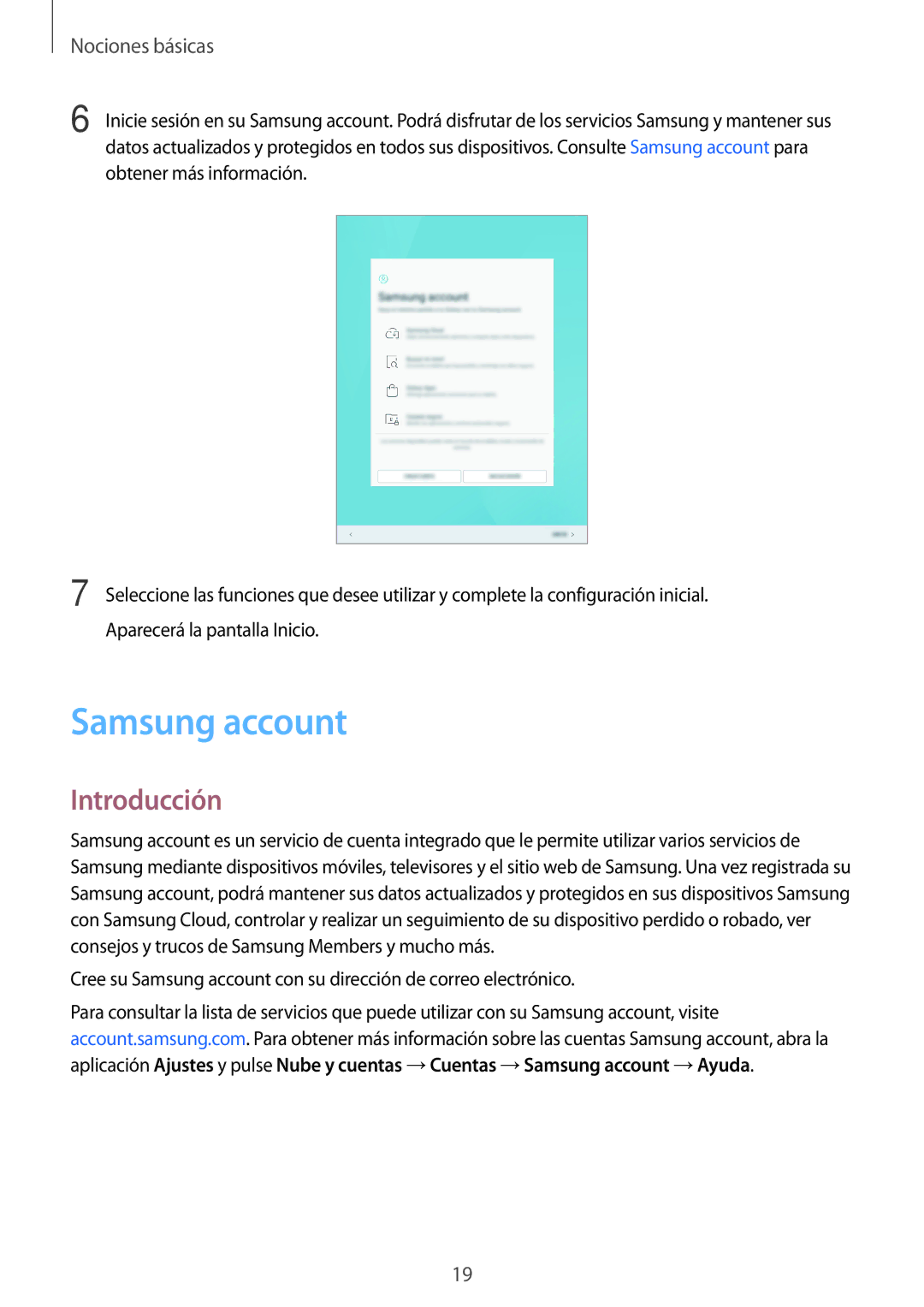Samsung SM-T555NZWAPHE manual Samsung account, Introducción 